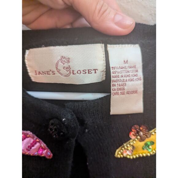 VINTAGE 90s black dressy high heel cardigan w/button front by Jane's Closet, Med - Picture 3 of 8